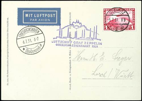 Zeppelin Mail 1931, Upper Silesia ... 