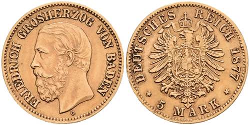 Baden 5 Mark, 1877, Friedrich I., ... 
