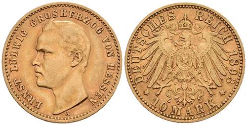 Hessen 10 Mark, 1893, Ernst ... 