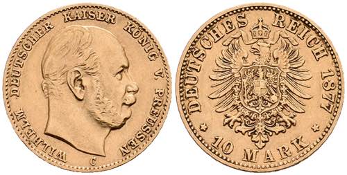 Prussia 10 Mark, 1877, C, Wilhelm ... 