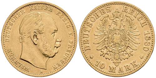 Prussia 10 Mark, 1880, A, Wilhelm ... 