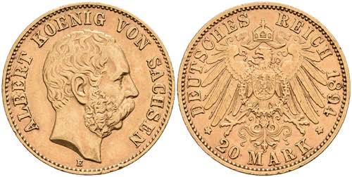 Saxony 20 Mark, 1894, Albert, ... 