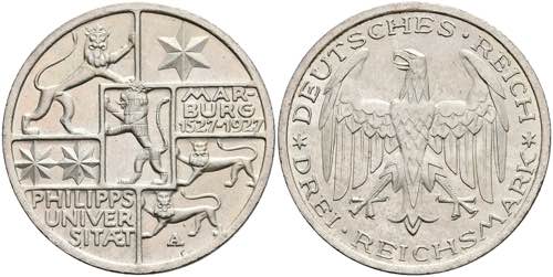Münzen Weimar 3 Reichsmark, 1927, ... 