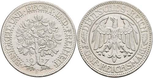 Münzen Weimar 5 Reichsmark, 1927, ... 