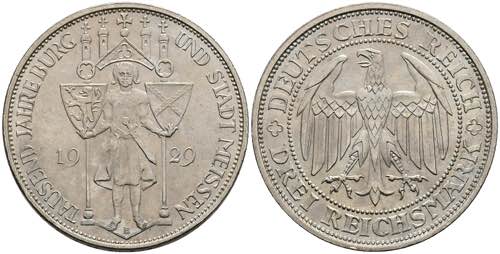 Münzen Weimar 3 Reichsmark, 1929, ... 