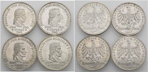 Münzen Bund ab 1946 4 x 5 Mark, ... 