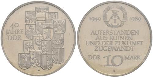 GDR 10 Mark, 1989, 40 years German ... 