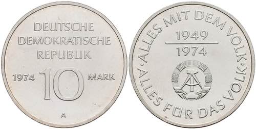 GDR 10 Mark, 1974, 25 years German ... 