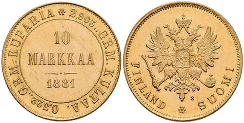Finnland 10 Markkaa, Gold, 1881, ... 