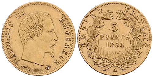 Frankreich 5 Francs, Gold, 1856, ... 