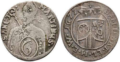 Münzen 6 Kreuzer, 1677, Damian ... 