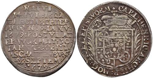 Coins 1 / 8 thaler, 1679, Karl ... 
