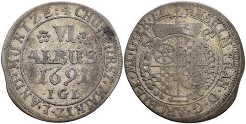 Münzen 6 Albus, 1691, Anselm ... 