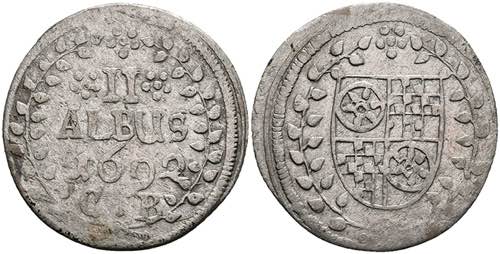 Münzen 2 Albus, 1692, Anselm ... 