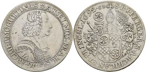 Münzen Taler, 1692, Anselm Franz ... 