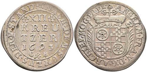 Münzen 12 Kreuzer, 1693, Anselm ... 