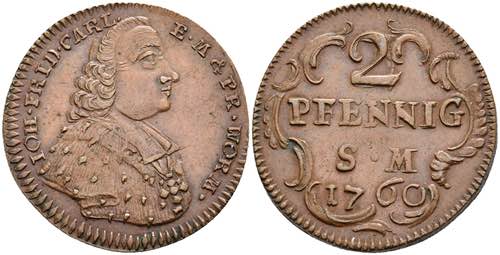 Münzen 2 Pfennig, 1760, Johann ... 