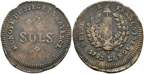 Coins 2 Sols (6, 12 g), 1793, ... 