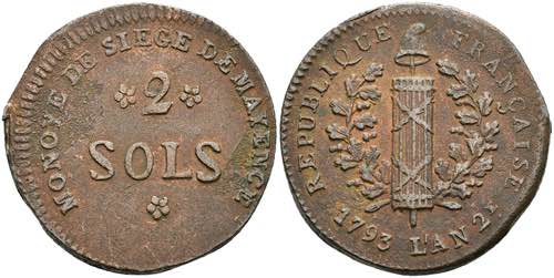 Coins 2 Sols (7, 94 g), 1793, ... 