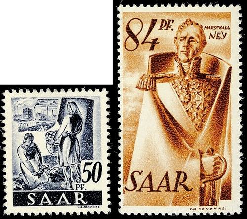 Saar 2 Pfg to 1 SM. Postal stamps, ... 