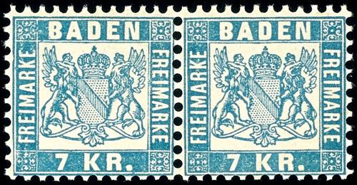 Baden 7 kreuzer blue, horizontal ... 