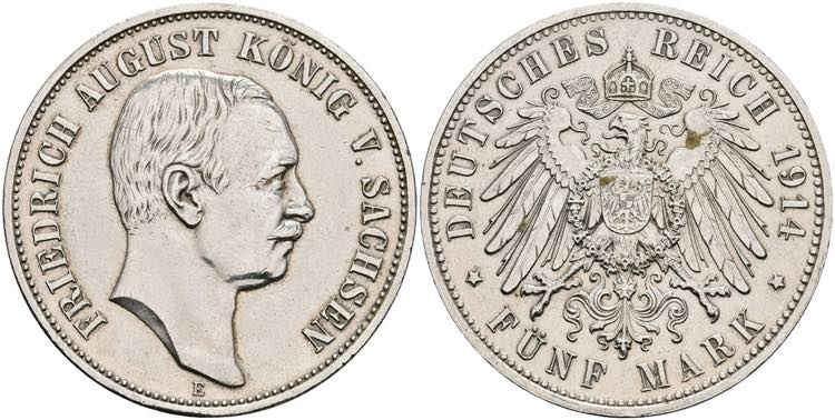 Saxony 5 Mark, 1914, Friedrich ... 