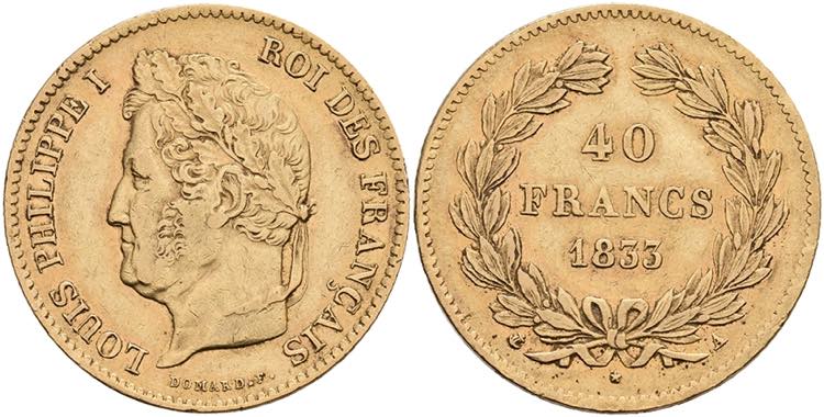 France 40 Franc, Gold, 1833, Louis ... 