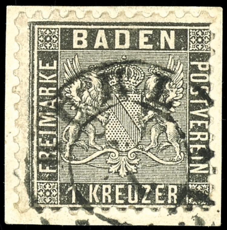 Baden 1 Kr. Black on piece, ... 