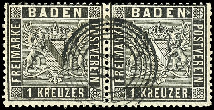 Baden 1 kreuzer black, horizontal ... 