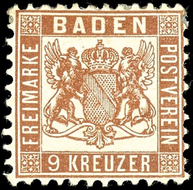 Baden 9 kreuzer dark brown, having ... 
