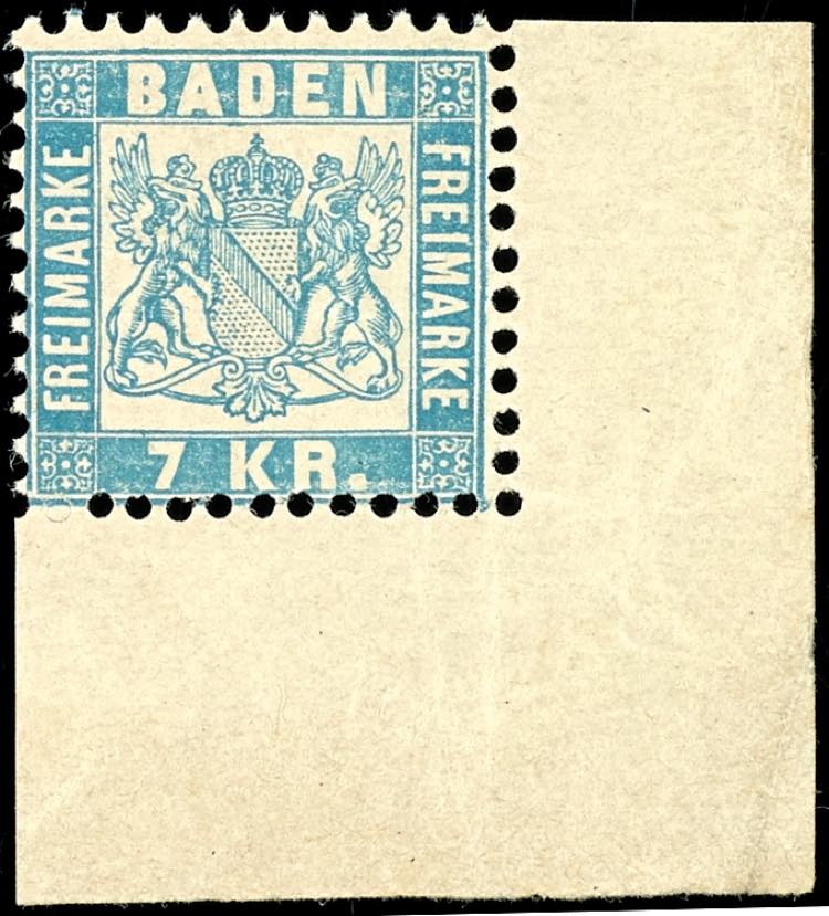 Baden 7 kreuzer pale blue, corner ... 