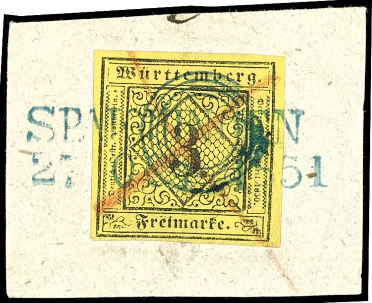 Württemberg 3 Kr. auf gelb, ... 