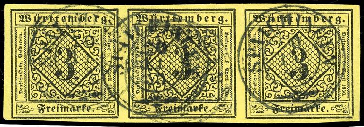 Württemberg 3 Kr. auf gelb, ... 