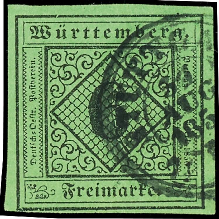 Württemberg 6 Kr. auf gelbgrün, ... 