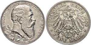 Baden 5 Mark, 1902, Friedrich, to ... 