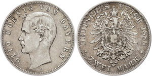 Bavaria 2 Mark, 1888, Otto, s, ... 