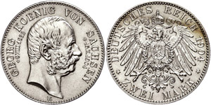 Saxony 2 Mark, 1904, Georg, on his ... 