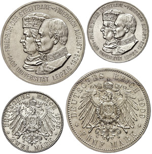 Saxony 2 and 5 Mark, 1909, ... 