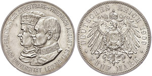 Saxony 5 Mark, 1909, Friedrich ... 