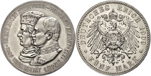 Saxony 5 Mark, 1909, Friedrich ... 