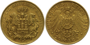 Hamburg 20 Mark, 1899, Hamburg, ... 