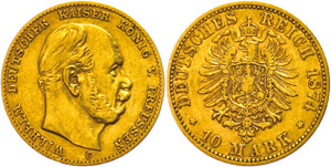 Prussia 10 Mark, 1874, Wilhelm, C, ... 