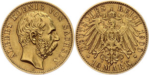 Saxony 10 Mark, 1900, Albert, very ... 