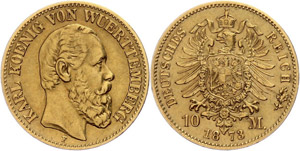 Saxony 10 Mark, 1873, Karl, very ... 
