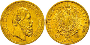 Württemberg 20 Mark, 1873, Karl, ... 