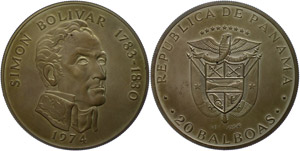 Bolivia 20 Balboas silver, 1974, ... 