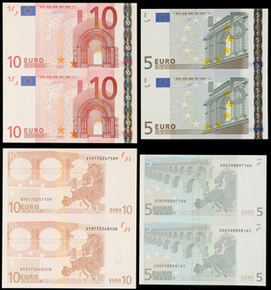Banknoten BRD, 5 und 10 Euro, ... 
