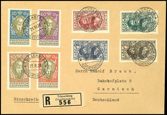 Liechtenstein 1928, 10 Rp.-5 Fr. ... 