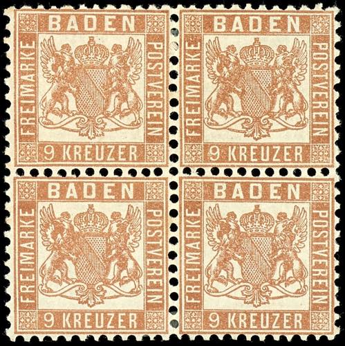 Baden 9 kreuzer bright red brown, ... 