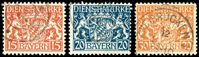 Bavaria Official Stamps 30, 15 and ... 